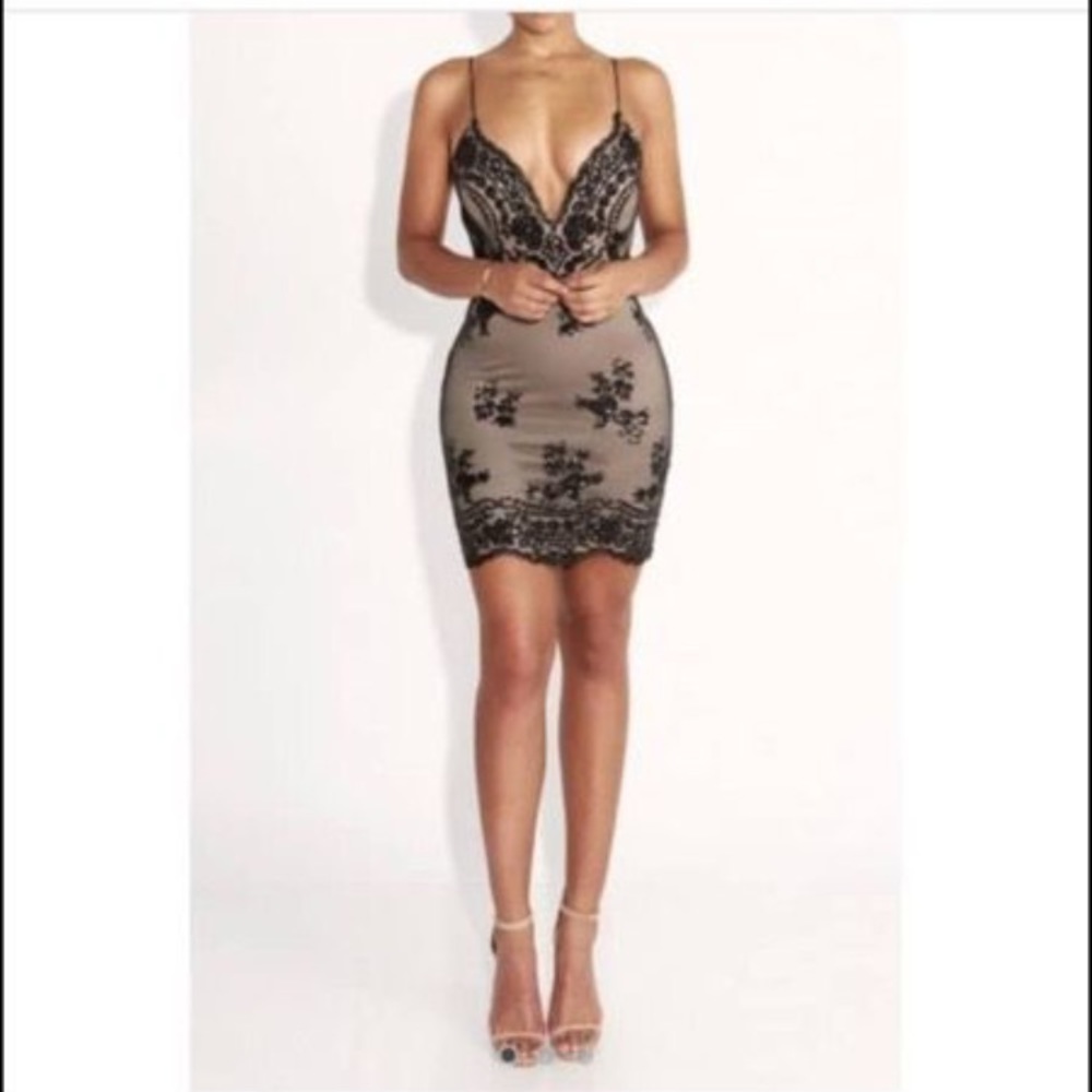 Black and Beige Lace Dress